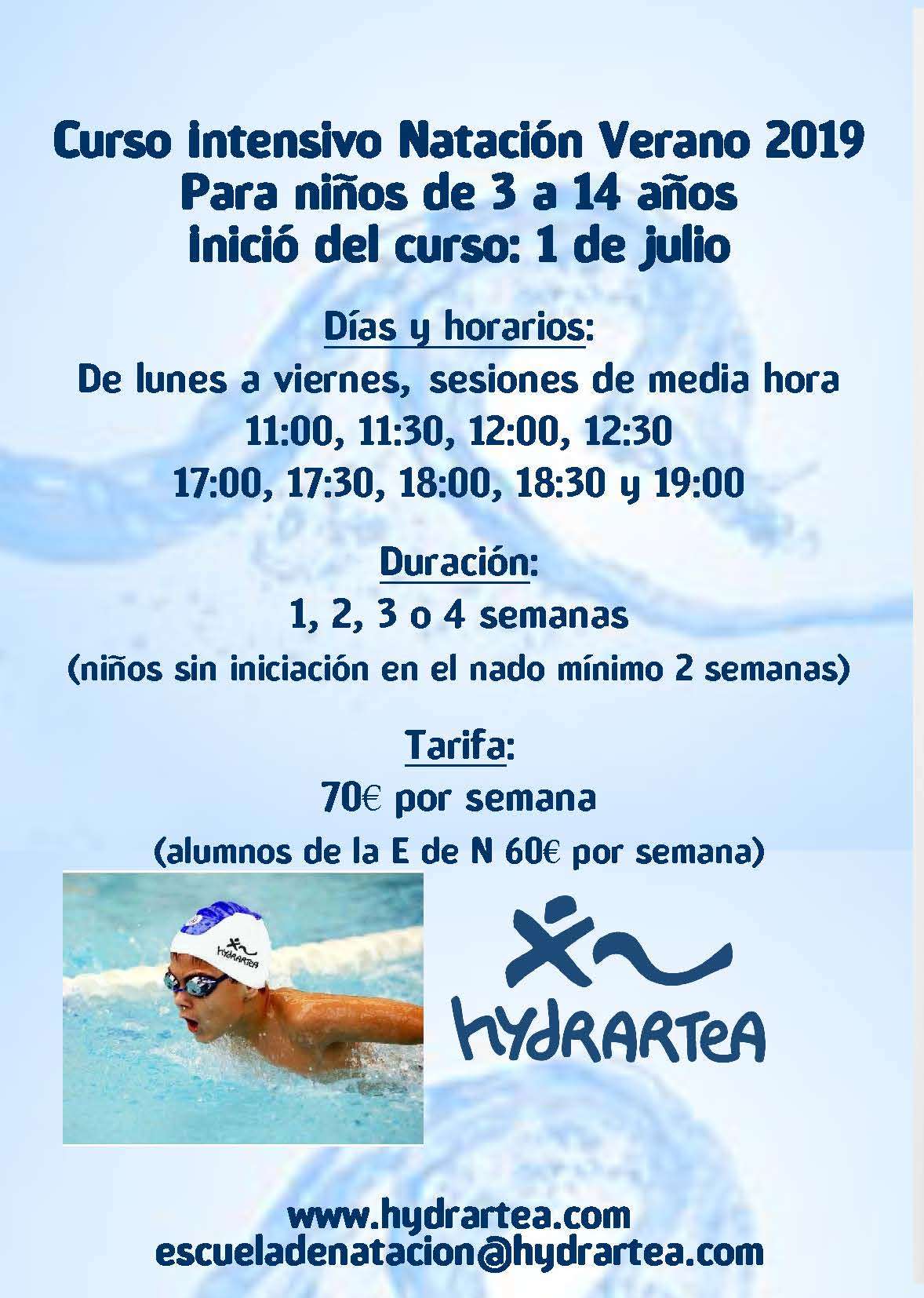 Curso intensivo de natación de verano para niños y niñas 2019
